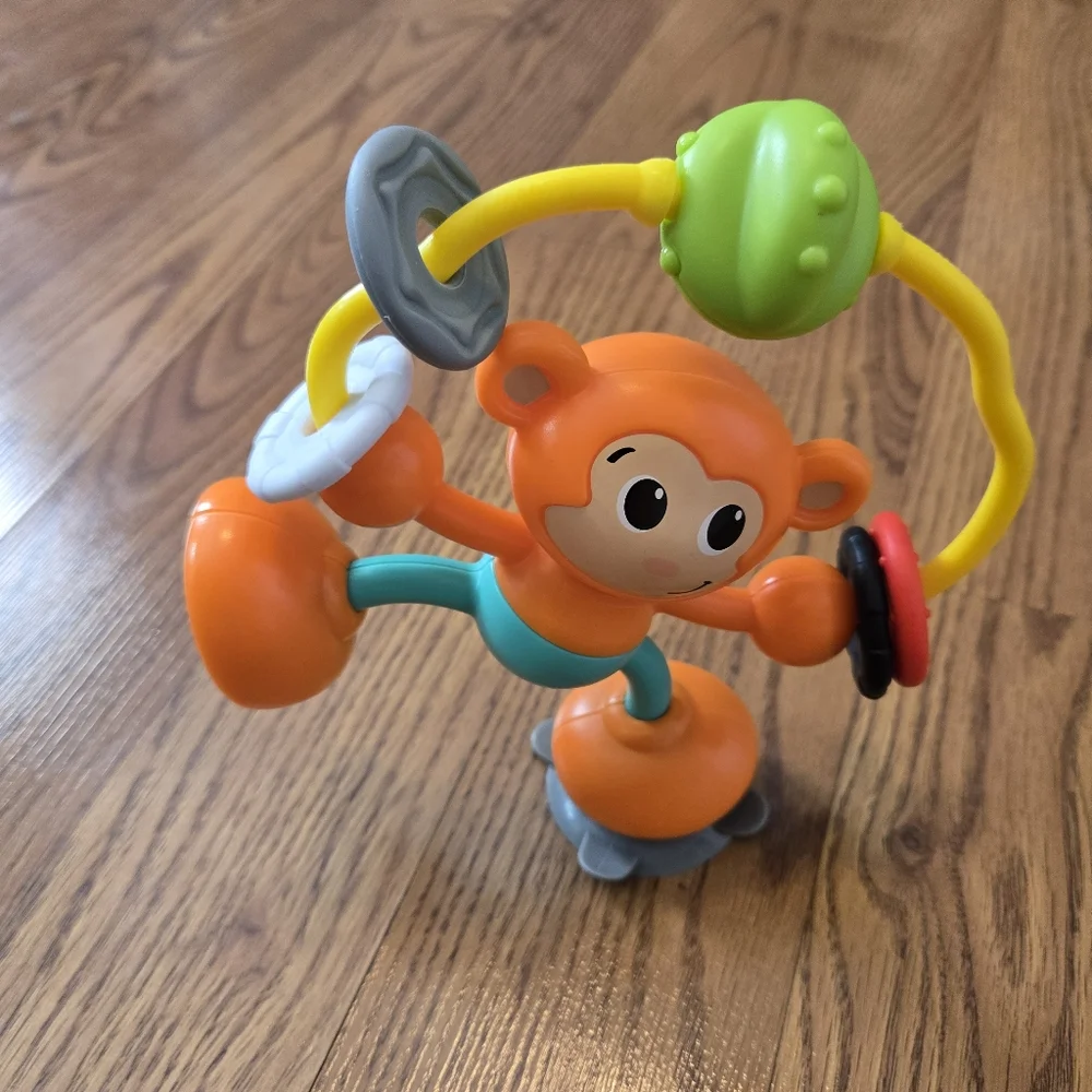 Infantino Stick & Spin High Chair Pal Colorful Monkey Baby Toy Mirror Suction 6m